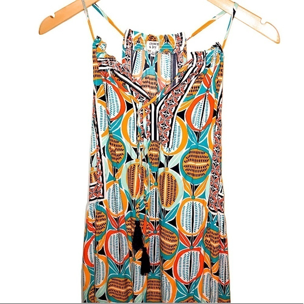 Crown & Ivy Orange & Teal Maxi Dress Size xs